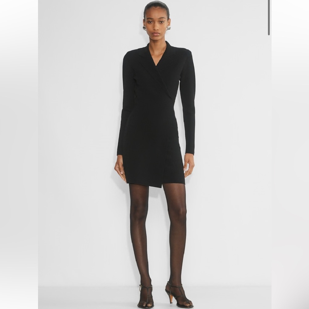 New Aritzia Babaton Annex Knit Wrap Dress Long Sleeve Black Sz L
